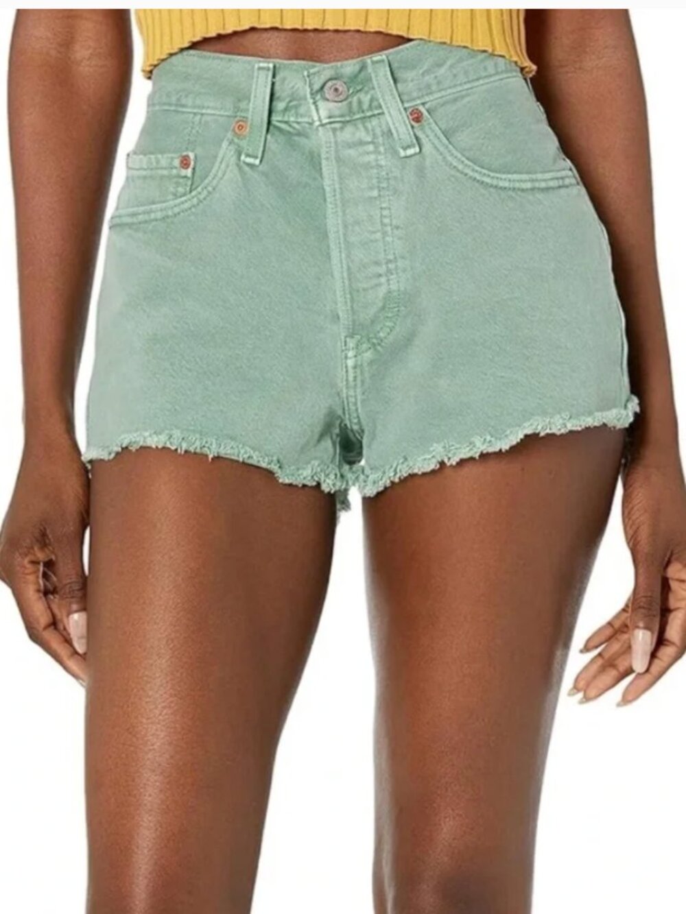 NEW WITH TAGS Levi's 501 High Rise Cut Off Green Shorts - Picture 6 of 7